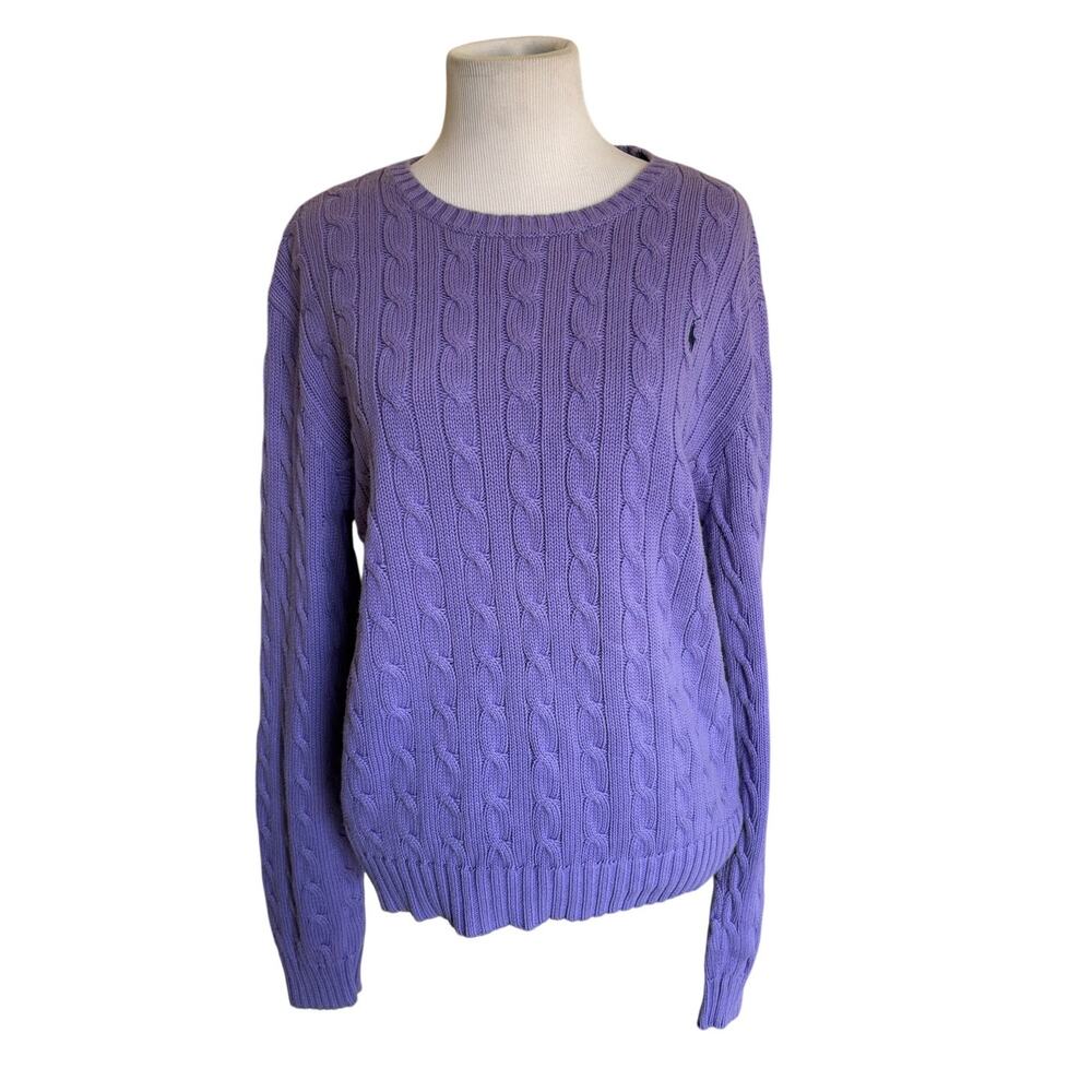 Polo Ralph Lauren Purple Cable Knit Cotton Slouchy Crewneck Sweater